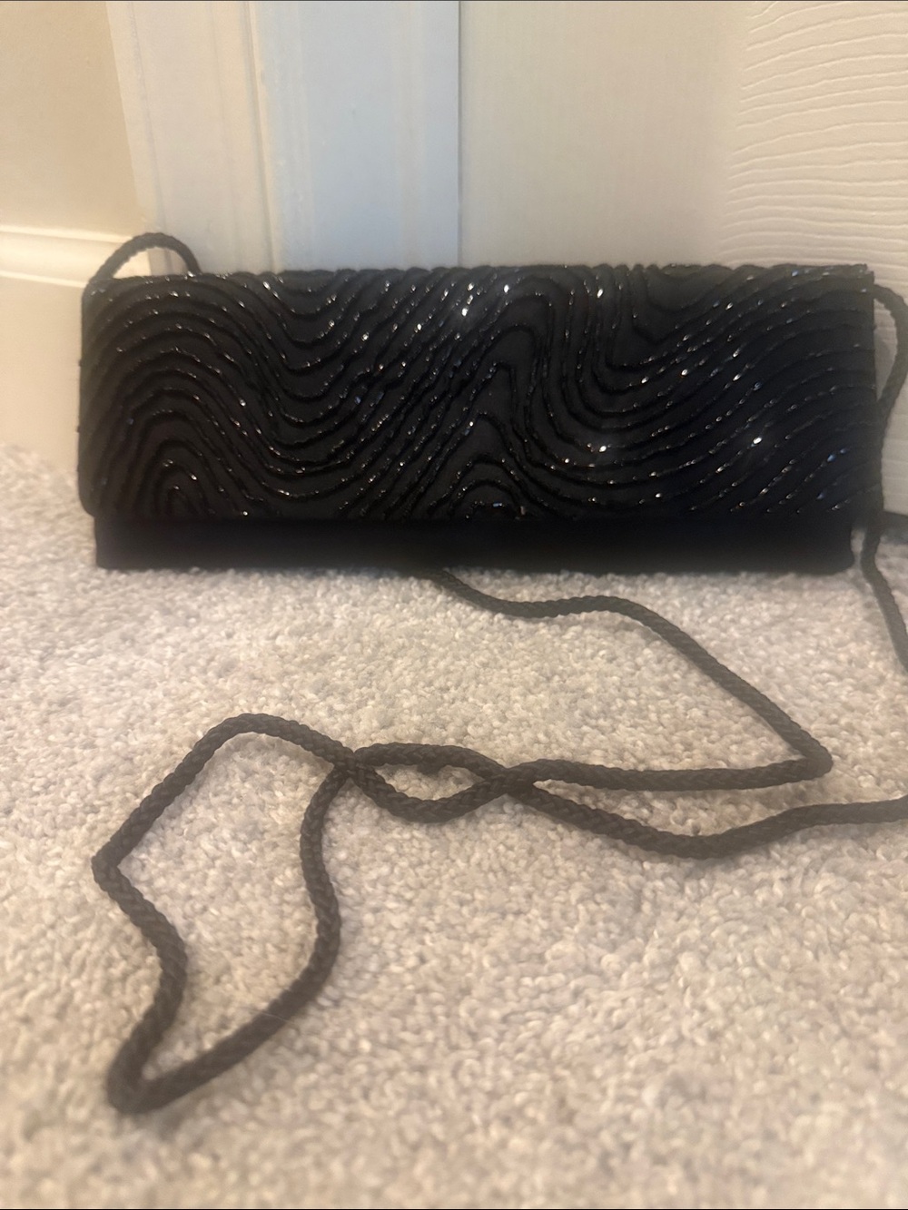 Black Beaded Evening Clutch with Removable Strap